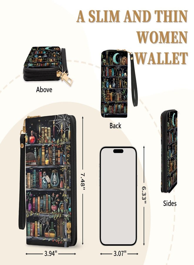 Vorruil Books Goth Gothic Womens Wallet, Wristlet RFID Blocking Wallets for Women, Ladies Purse with Zip Around Credit Card Holder and 10 Card Slots & ID Window, Travel Large Capacity Women's Clutch Organizer - Image 2